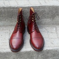 Crafted Leather Bespoke Dress Shoes Burgundy Ankle High Lace up Boot - Thumbnail 1