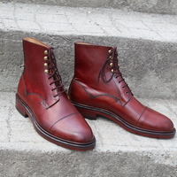 Crafted Leather Bespoke Dress Shoes Burgundy Ankle High Lace up Boot - Thumbnail 2