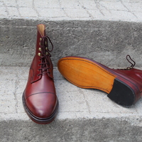 Crafted Leather Bespoke Dress Shoes Burgundy Ankle High Lace up Boot - Thumbnail 3