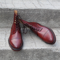 Crafted Leather Bespoke Dress Shoes Burgundy Ankle High Lace up Boot - Thumbnail 4