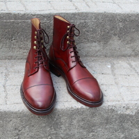 Crafted Leather Bespoke Dress Shoes Burgundy Ankle High Lace up Boot - Thumbnail 5