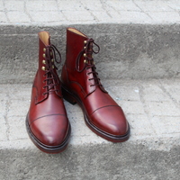 Crafted Leather Bespoke Dress Shoes Burgundy Ankle High Lace up Boot - Thumbnail 6
