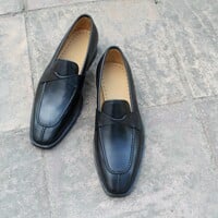 Crafted Leather Men Classic Black Calf Leather Loafers Dress Shoes - Thumbnail 2