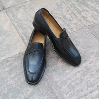 Crafted Leather Men Classic Black Calf Leather Loafers Dress Shoes - Thumbnail 4