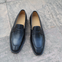 Crafted Leather Men Classic Black Calf Leather Loafers Dress Shoes - Thumbnail 5
