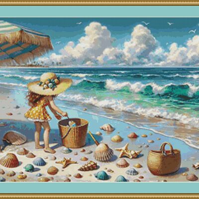 Playing on the beach cross stitch pattern