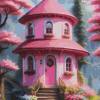 Pink House Cross Stitch Pattern - Thumbnail 1