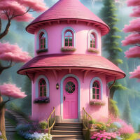 Pink House Cross Stitch Pattern - Thumbnail 2