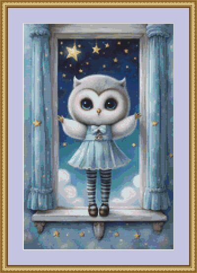 Owl In A Blue Dress Cross Stitch Pattern