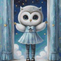 Owl In A Blue Dress Cross Stitch Pattern - Thumbnail 1