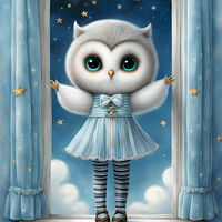 Owl In A Blue Dress Cross Stitch Pattern - Thumbnail 2