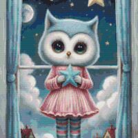 Owl And Blue Star Cross Stitch Pattern - Thumbnail 1