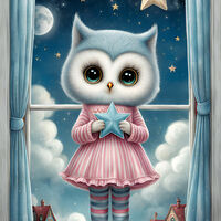 Owl And Blue Star Cross Stitch Pattern - Thumbnail 2