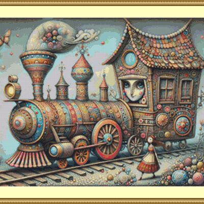 Ornate train cross stitch pattern