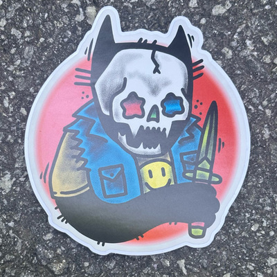 SKULL CAT vinyl sticker 4.5”