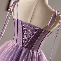 Purple Tulle A-Line Knee Length Lovely Spaghetti Strap Party Dress - Thumbnail 4