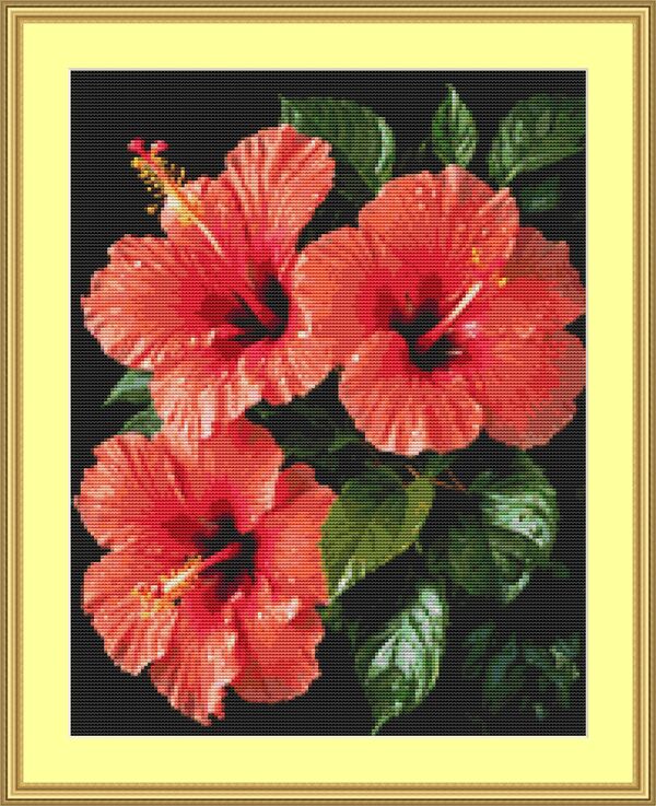 Orange Hibiscus Cross Stitch Pattern