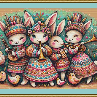 Musical bunnies cross stitch pattern