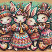 Musical Bunnies Cross Stitch Pattern - Thumbnail 1