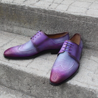 Crafted Leather Purple Patina Oxford Lace up Wingtip Dress Shoes - Thumbnail 1