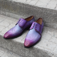 Crafted Leather Purple Patina Oxford Lace up Wingtip Dress Shoes - Thumbnail 2