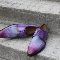 Crafted Leather Purple Patina Oxford Lace up Wingtip Dress Shoes - Thumbnail 3