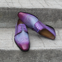 Crafted Leather Purple Patina Oxford Lace up Wingtip Dress Shoes - Thumbnail 4