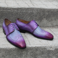 Crafted Leather Purple Patina Oxford Lace up Wingtip Dress Shoes - Thumbnail 5