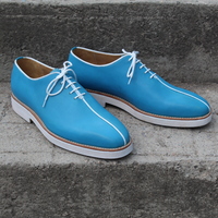 Crafted Leather Classic Men Blue Leather Lace up Dress Shoes - Thumbnail 1