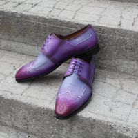 Crafted Leather Purple Patina Oxford Lace up Wingtip Dress Shoes - Thumbnail 7