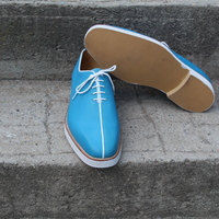 Crafted Leather Classic Men Blue Leather Lace up Dress Shoes - Thumbnail 2