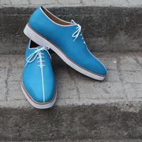 Crafted Leather Classic Men Blue Leather Lace up Dress Shoes - Thumbnail 5