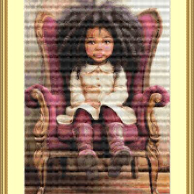Little girl in a chair cross stitch pattern