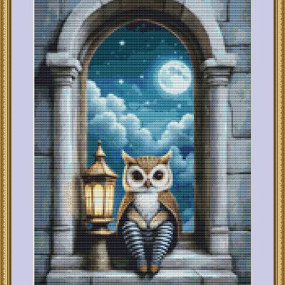 Lantern owl cross stitch pattern