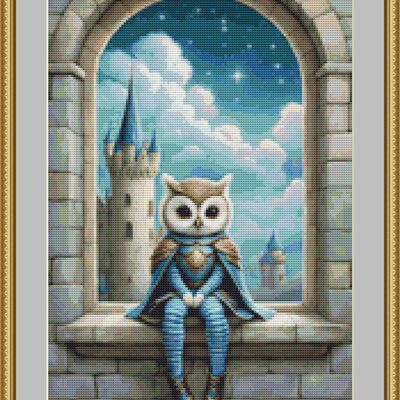 Knight owl cross stitch pattern