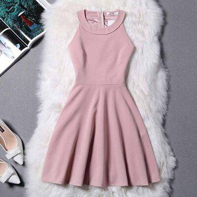 Pink halter summer short dresses, teen girls dresses, pink dresses,1038