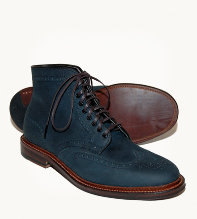 Handmade Pure Navy Blue Suede Wingtip Balmoral Lace Up Boot