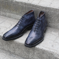 Crafted Leather Bespoke Dress Shoes Gray Patina Leather Chukka Style Ankle Boot - Thumbnail 4