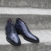 Crafted Leather Bespoke Dress Shoes Gray Patina Leather Chukka Style Ankle Boot - Thumbnail 5