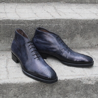 Crafted Leather Bespoke Dress Shoes Gray Patina Leather Chukka Style Ankle Boot - Thumbnail 6