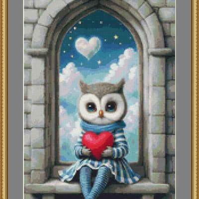 Heart owl cross stitch pattern