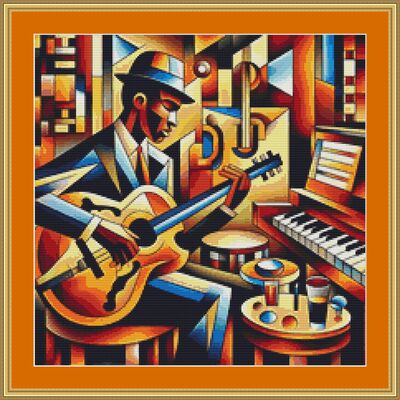 Guitar player cross stitch pattern