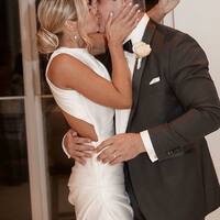 Chic Sheath High Neck White Wedding Dresses with Side Slit,1039 - Thumbnail 2