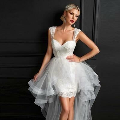 Lace short wedding dresses applique off shoulder bridal gowns,1043