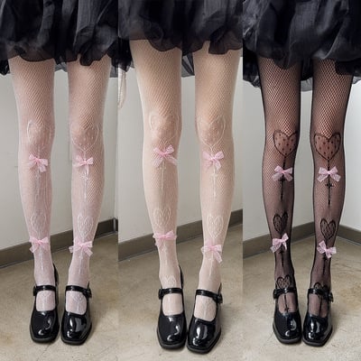 Y2k fishnet heart pattern pantyhose stockings tights