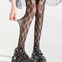 Y2K Fishnet Diamond Heart Pattern Pantyhose Stockings Tights - Thumbnail 1