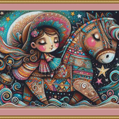 Girl on a horse cross stitch pattern