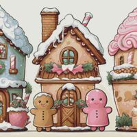 Gingerbread Houses Cross Stitch Pattern - Thumbnail 1