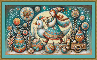 Folk Art Girl Cross Stitch Pattern