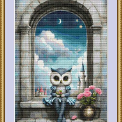 Flowers owl cross stitch pattern
